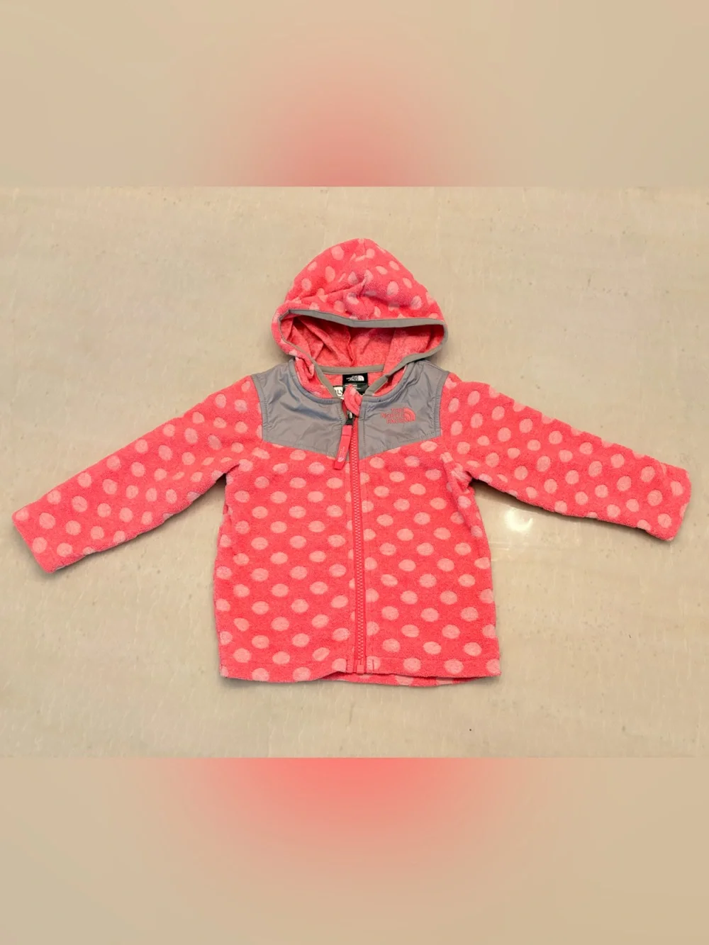 The North Face Pink Polka-Dot Hooded Fleece with Gray Trim